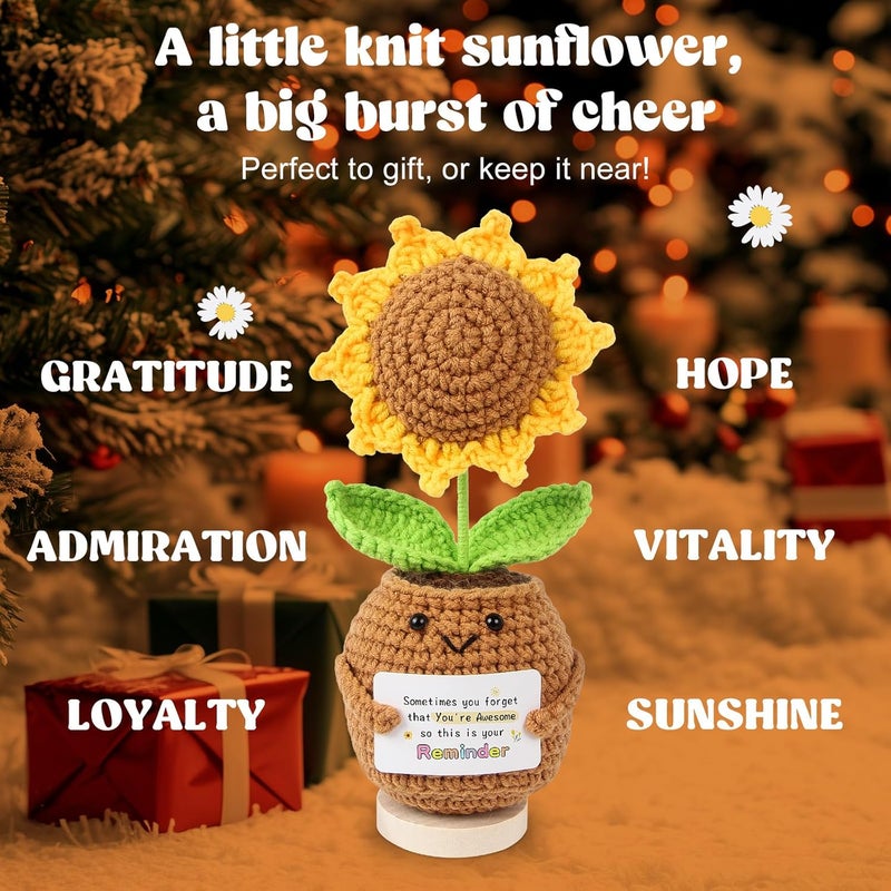 SmartDomo Positive Crochet Sunflower Inspirational Gift with Card Sometimes You Forget You're Awesome, Affirmation Gifts for Women, Emotional Support Plant for Friend, Teacher, Mom, Coworker - Image 2